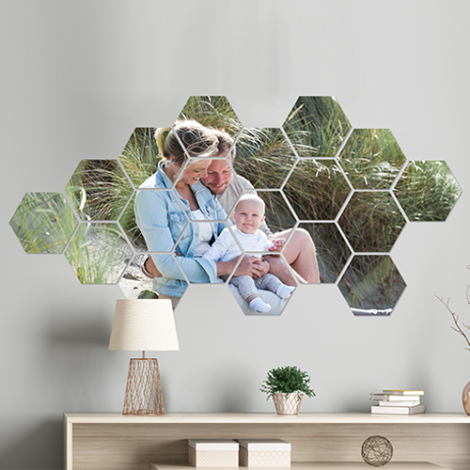 foto over meerdere hexagons op muur