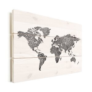 wereldkaart vingerafdruk op hout