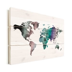 wereldkaart kleur op hout