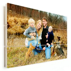 gezinsfoto herfst op hout afgedrukt