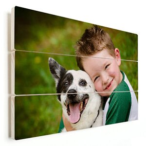 kinderfoto met hond op hout